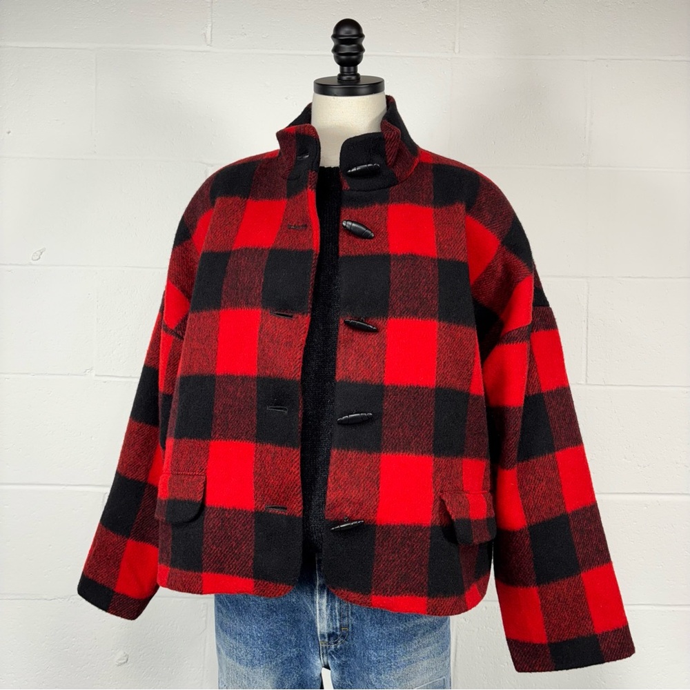 Vintage Traditional Buffalo Plaid Wool Mackinaw Hunting Jacket Toggle Buttons 16